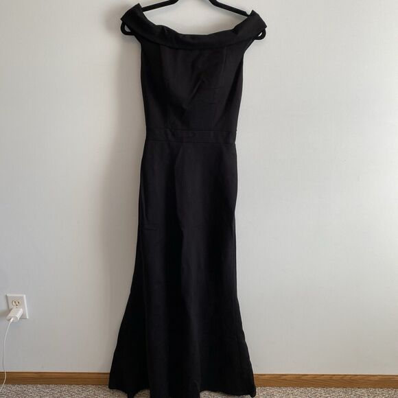 Sheri Hill Off The Shoulder Maxi Evening Gown Mermaid Bodycon Size 6 50824 Black - Picture 2 of 8